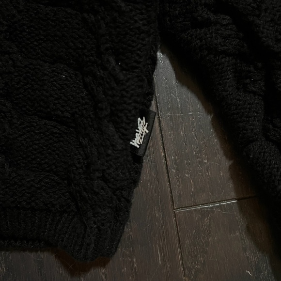 RARE Stussy Stüssy Open Knit Collared Sweater top black Men’s Size Medium HTF - Picture 6 of 10